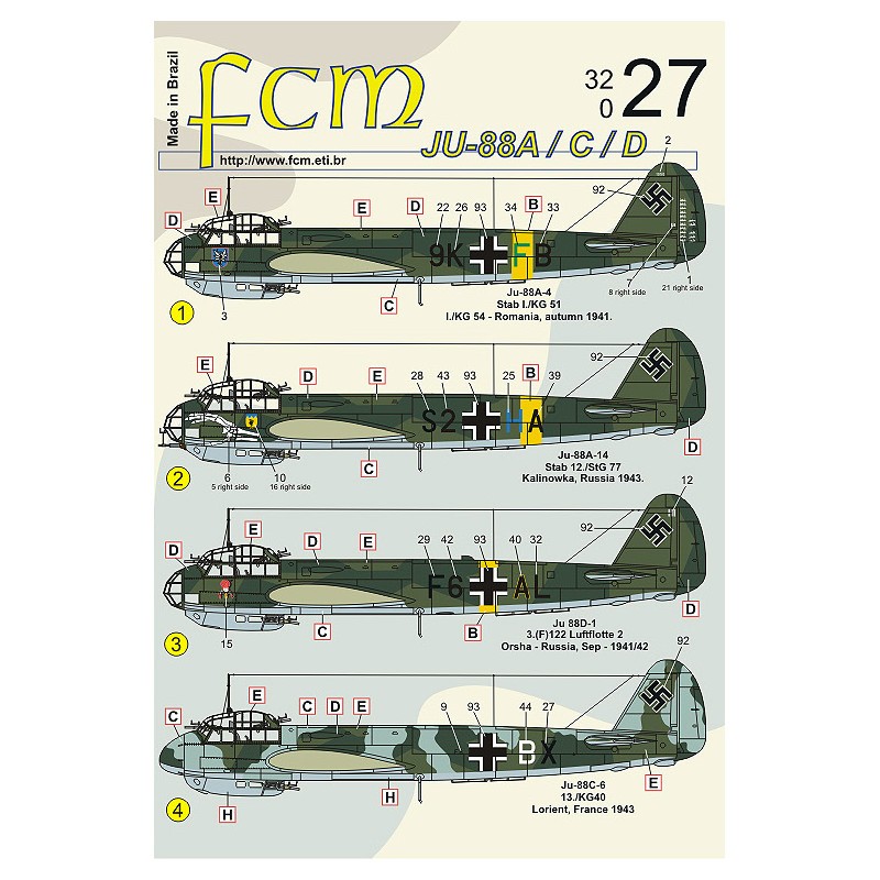 Décal Junkers Ju-88A/Ju-88C/Ju-88D (huit versions
