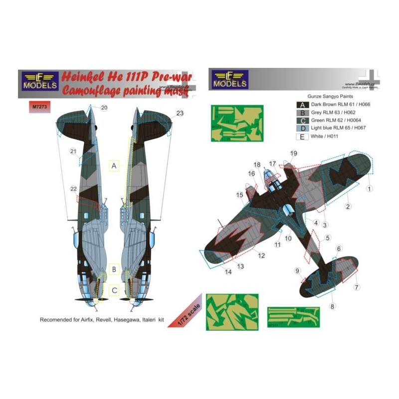 Masque de peinture à motif camouflage Heinkel He-111P-2 d'avant-guerre (conçu pour être utilisé avec les kits Airfix)