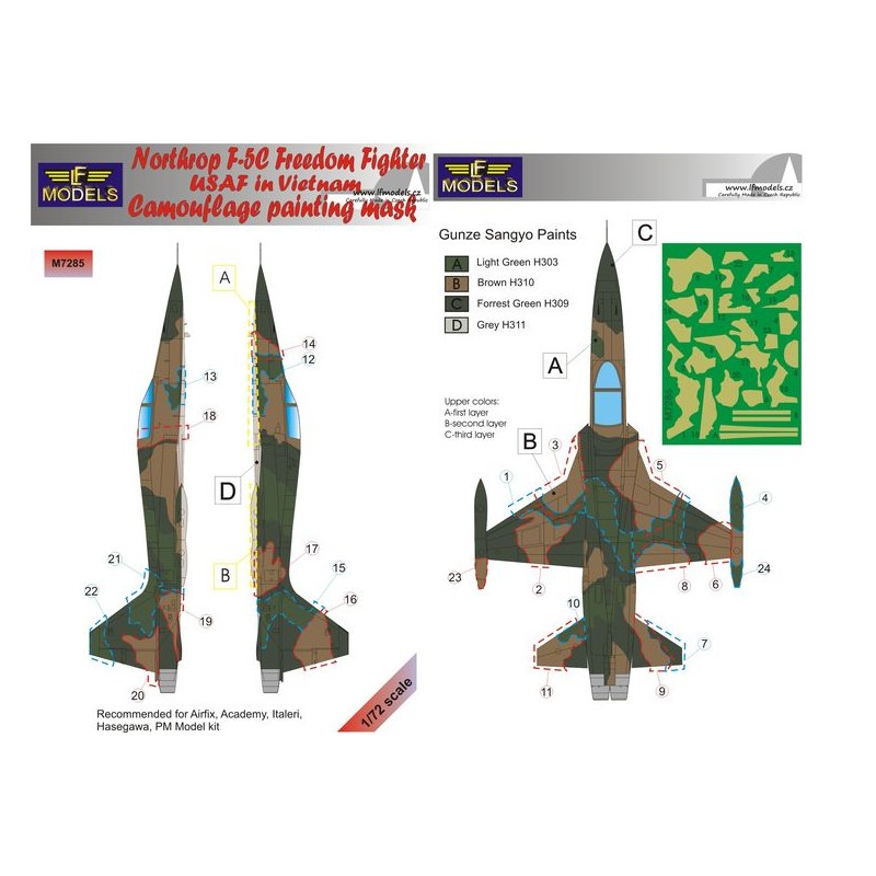 Masque de peinture à motif camouflage Northrop F-5C Freedom Fighter USAF au Vietnam (conçu pour être utilisé avec les kits de mo