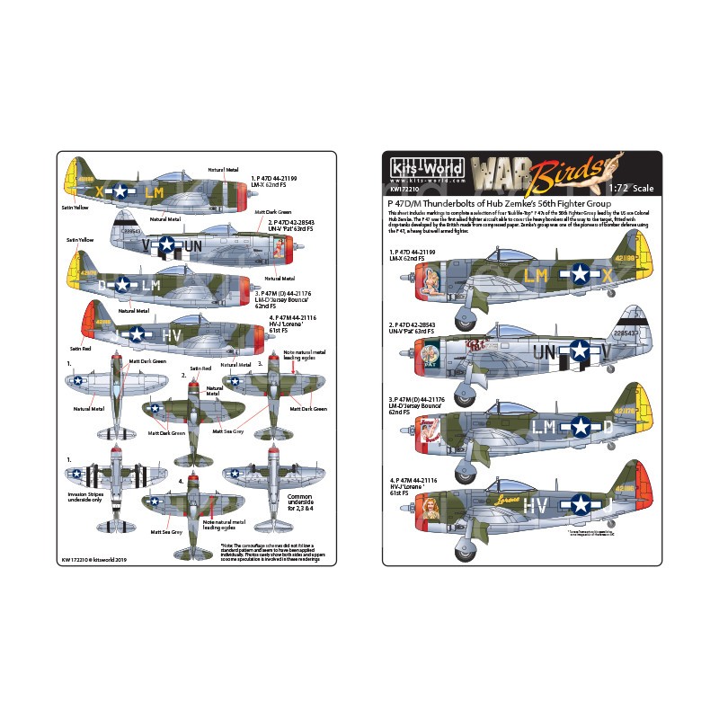 Décal Republic P-47D / M Thunderbolts du 56e groupe de chasse de Hub Zemke