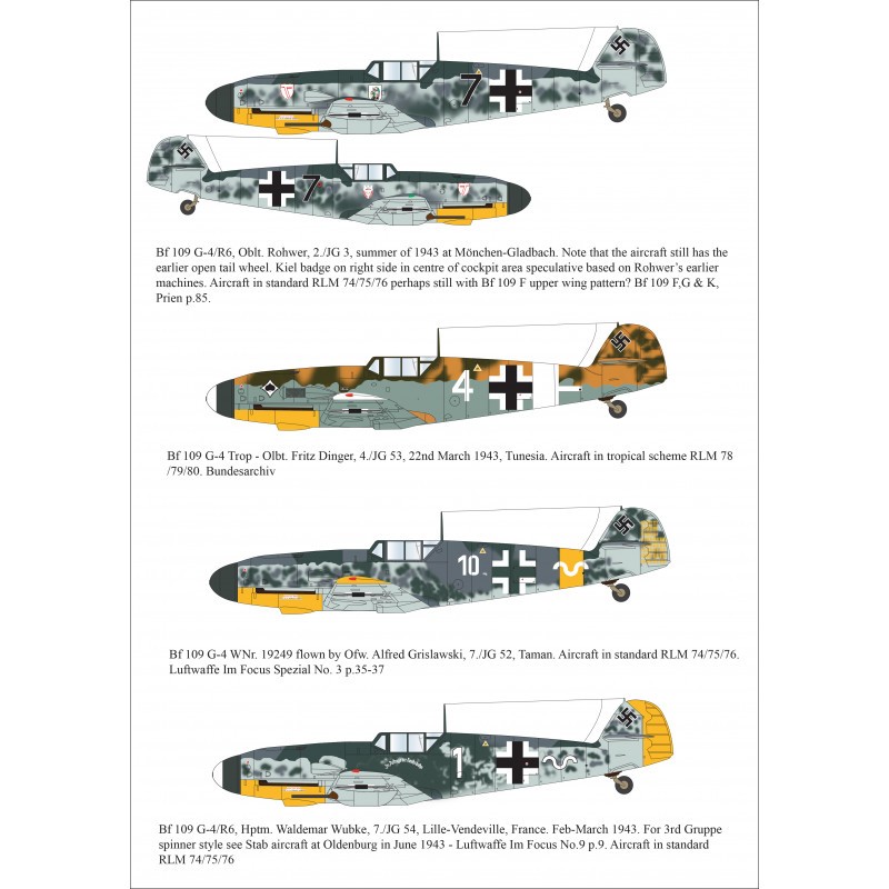Décal Messerschmitt Bf-109G-4 (comme trouvé dans le set 32P016)