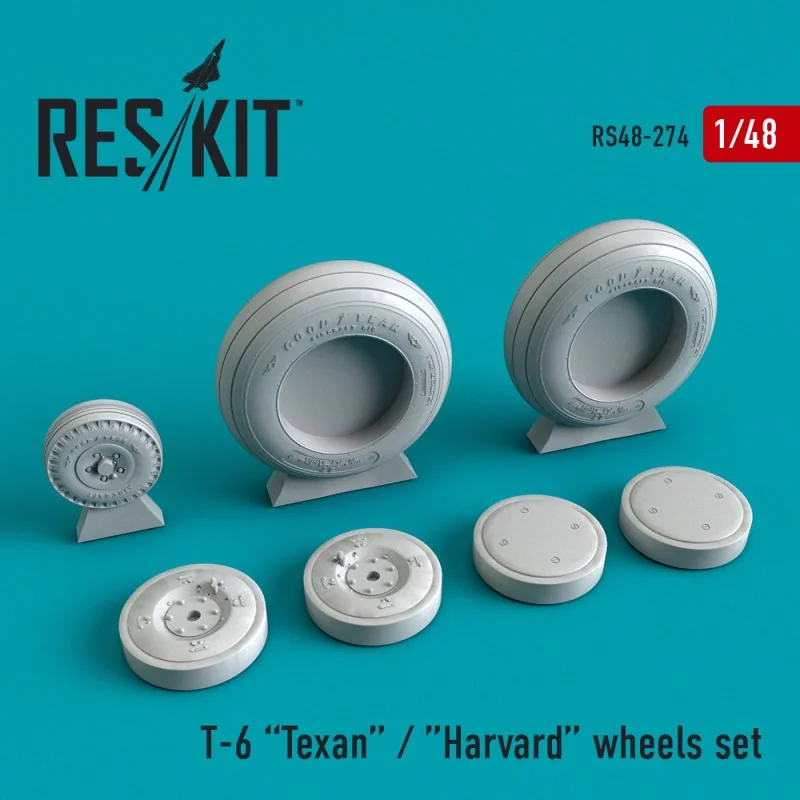 Jeu de roues North-American T-6 Texan (conçu pour être utilisé avec les kits Hasegawa, Heller, Italeri, Monogram, Occidental et