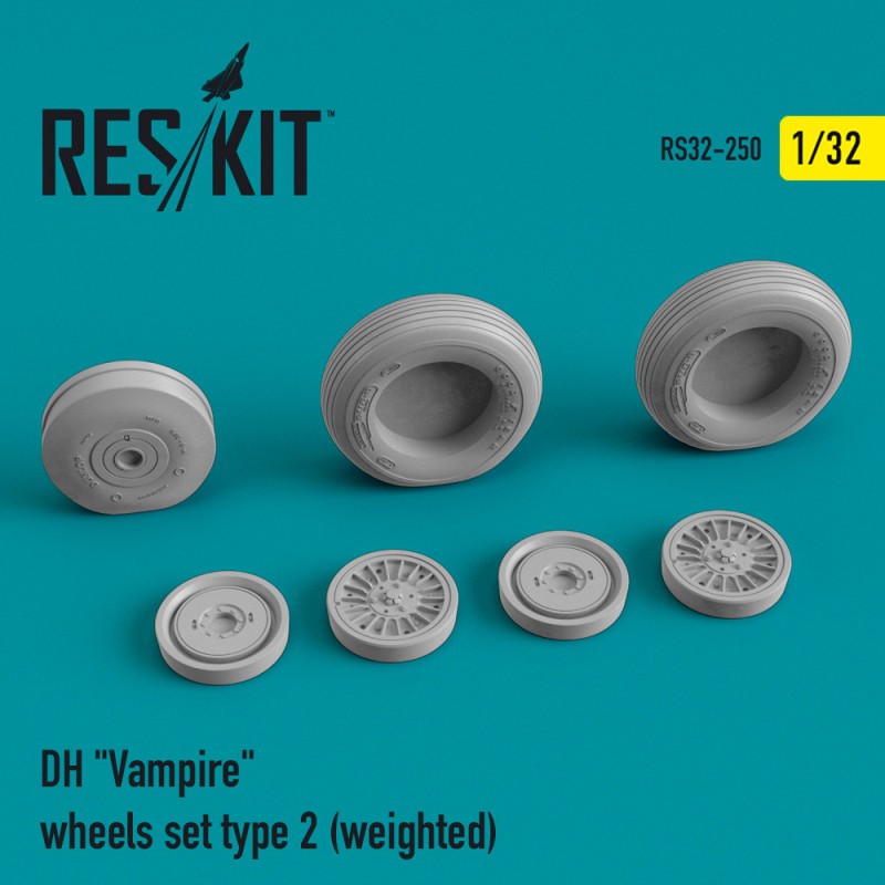 de Havilland Mk.3/Mk.5 Vampire wheels set type 2 (weighted) (designed to be used with Infinity Models kits)