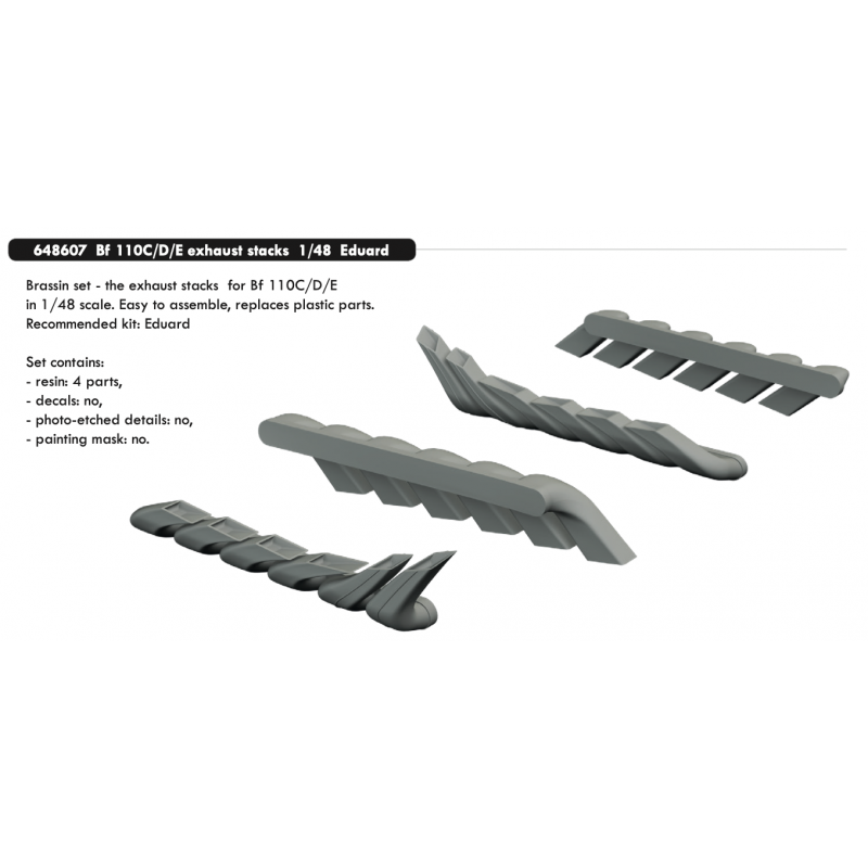 Cheminées d'échappement Messerschmitt Bf-110C/Bf-110D/Bf-110E (conçues pour être utilisées avec les kits Eduard)