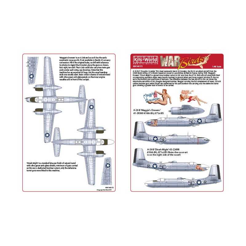 Décal Douglas A-26B Douglas envahisseur 'Maggie's Drawers' 41-39360 416e BG, 671e BS.Douglas A-26B Douglas envahisseur 'Dinah Mi