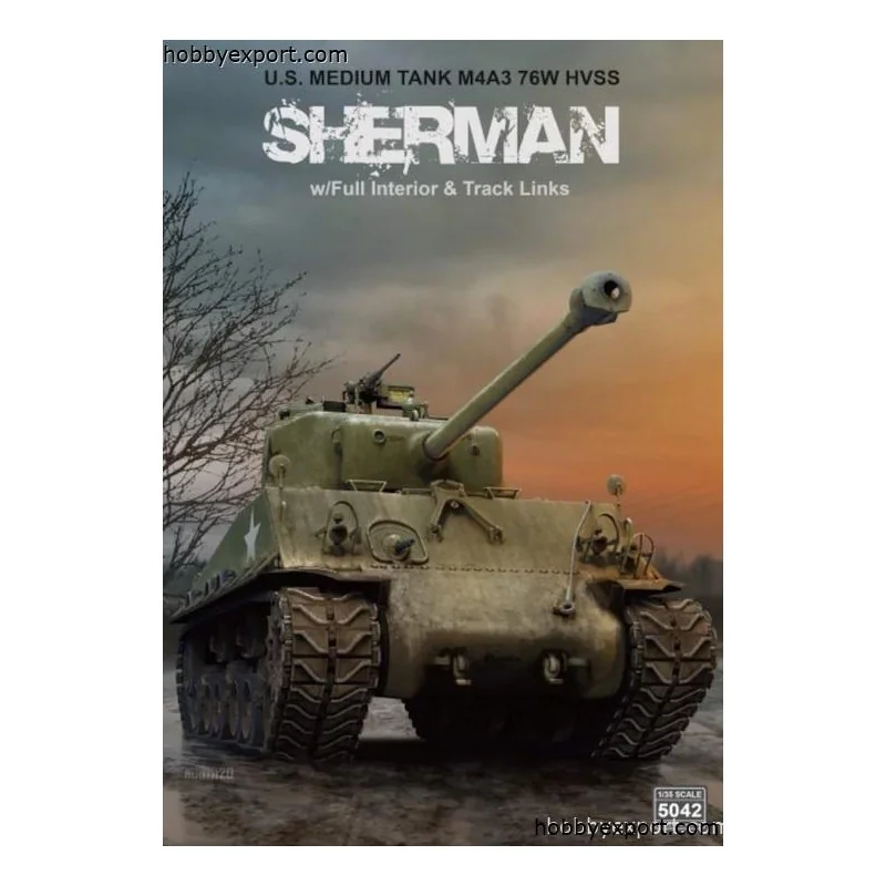 Maquette M4a3 76w hvss sherman avec intérieur complet et liaisons de piste réalisables