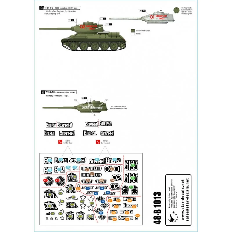 Décal T-34-85 soviétique Armée rouge. Chars soviétiques soviétiques T-34-85 1944-45