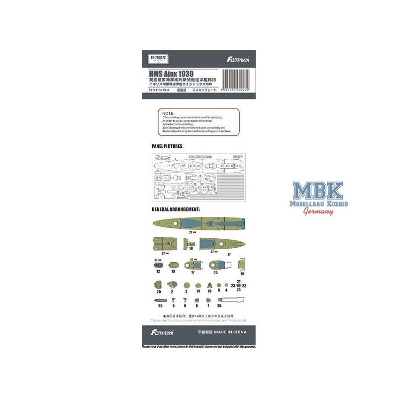Accessoire Masque de peinture HMS Ajax 1939 (Flyhawk FH1110)