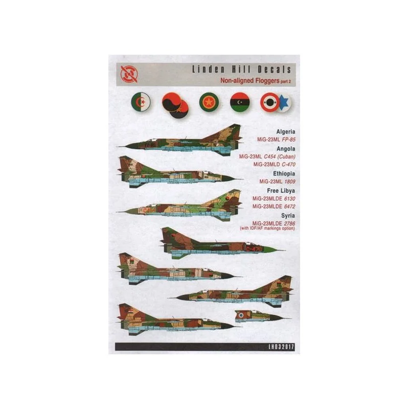 Décal Non alignés Mikoyan MiG-23ML/MiG-23MLDE Floggers partie 2 Algérie, Angloa, Éthiopie, Libye libre et Syrie.