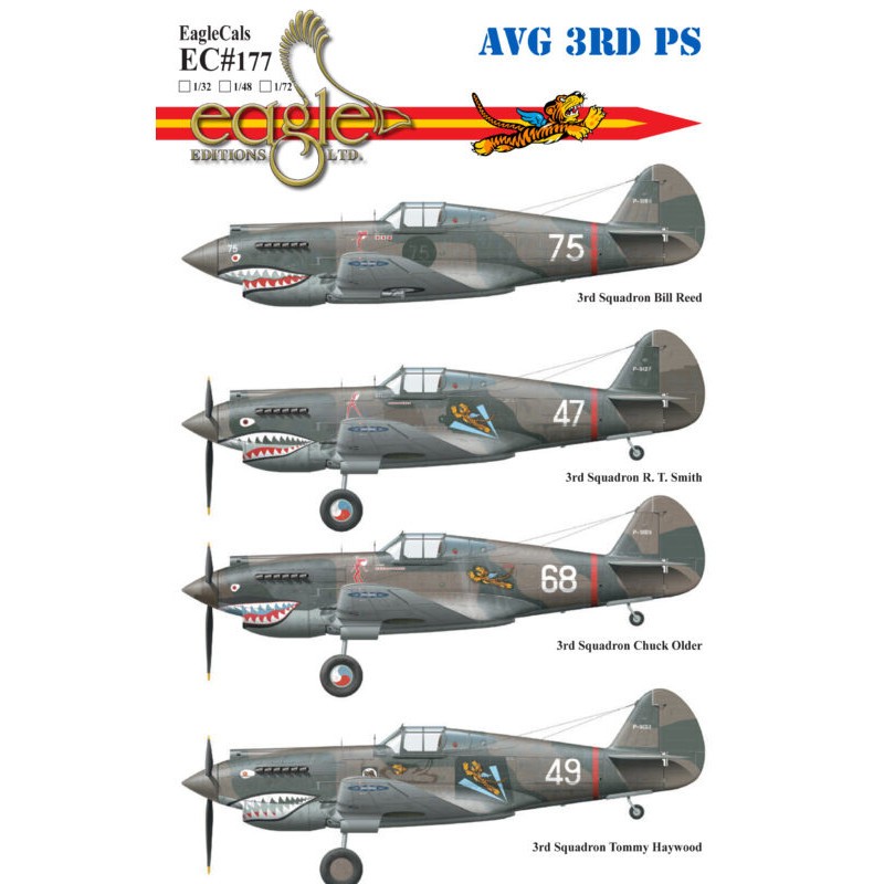Décal Curtiss P-40 de l'AVG 3rd Pursuit Squadron47 Numéro de série : P-8127, Pilote : RT Smith 3rd Pursuit Sqn