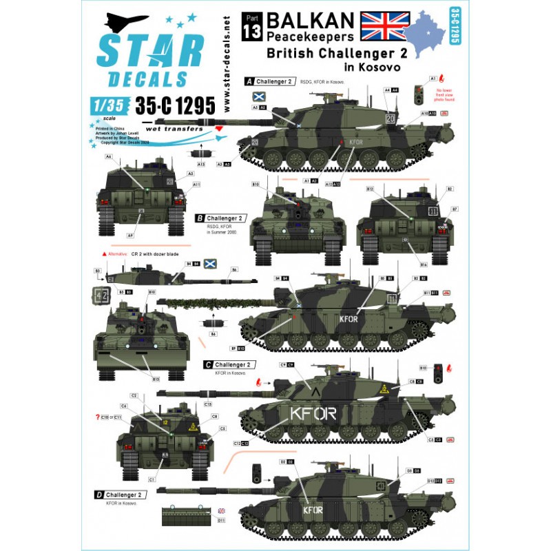 Décal Balkan Peacekeepers 13. British Challenger 2 au Kosovo. Marquages KFOR.