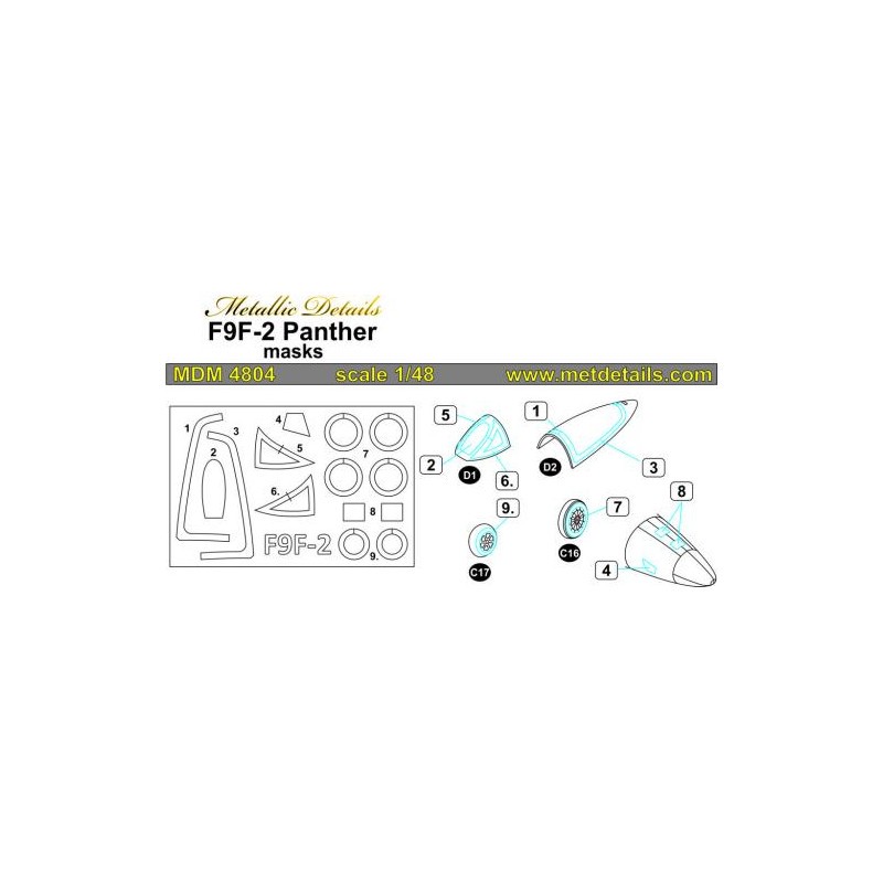 Masques de peinture Grumman F9F-2 Panther Canopy pour cadre et roues (conçus pour être utilisés avec les kits Trumpeter)