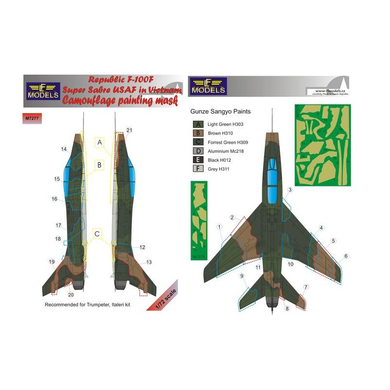 North-American F-100F Super Saber USAF in Vietnam camouflage pattern paint mask type 2 (conçu pour être utilisé avec les kits Es