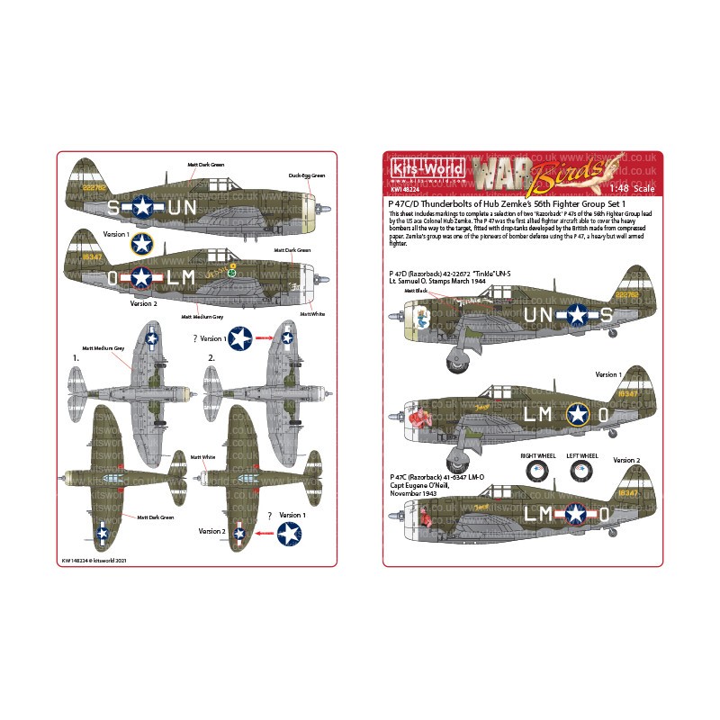Décal Republic P-47C/Ds Thunderbolts du 56th Fighter Group.P-47D (Razorback)