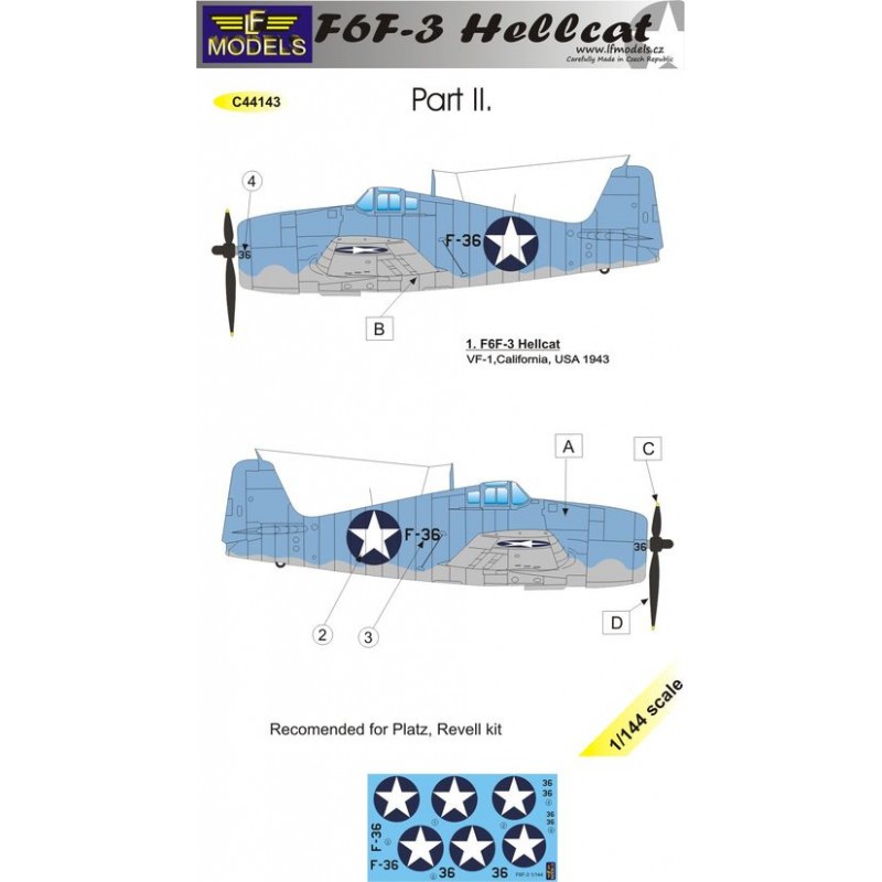 Décal Grumman F6F-3 Hellcat part II. F-36, VF-1, California 1943