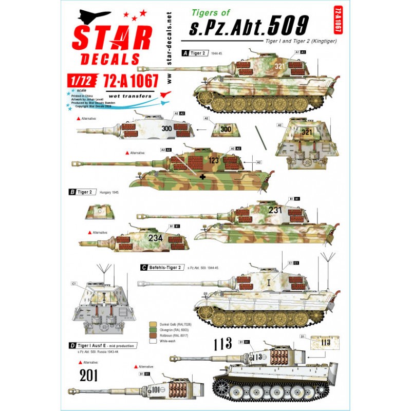 Décal Pz.Kpfw.VI Tigers de sPzAbt 508. Tiger I et Tiger 2 sur le front de l'Est.