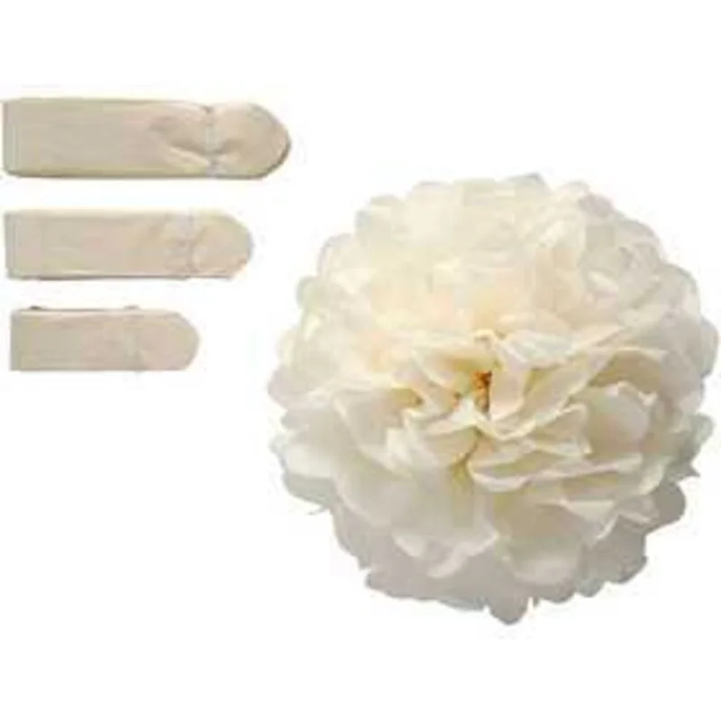 Pompon en papier de soie, blanc cassé, d: 20+24+30 cm, 16 gr, 3assortis