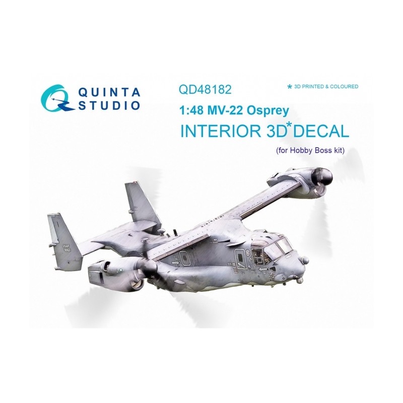 Décalcomanie Intérieur Bell-Boeing MV-22 Osprey imprimé en 3D et coloré sur papier autocollant (conçu pour être utilisé avec les