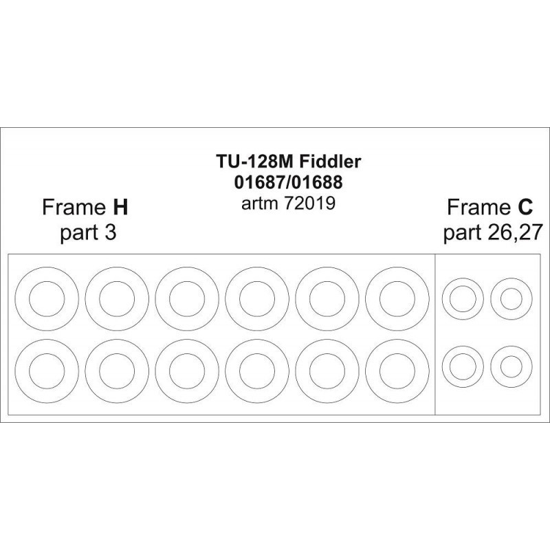 Masques de roue Tupolev TU-128M Fiddler (conçus pour être utilisés avec les kits Trumpeter 01687 et 01688)