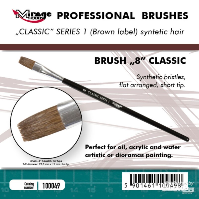 Pinceau MIRAGE BROSSE PLATE HAUTE QUALITÉ SÉRIE CLASSIQUE 1 taille 8