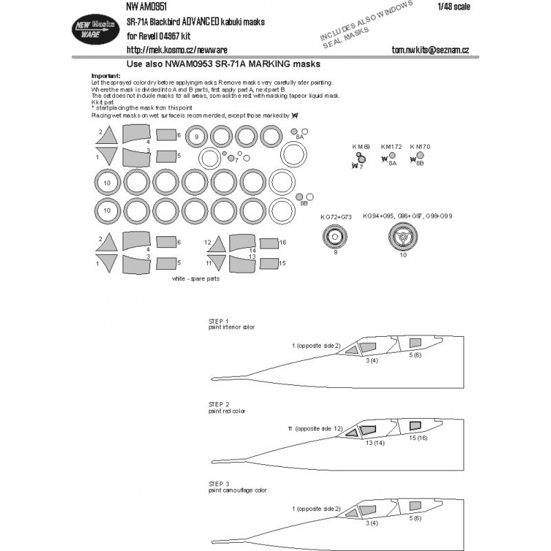 Lockheed SR-71 Blackbird ADVANCED kabuki masque la verrière de l'avion, y compris les joints de fenêtre, d'autres pièces transpa
