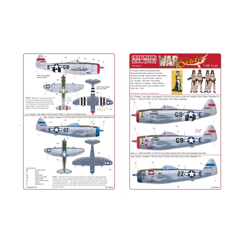 Décal Republic P-47D Thunderbolt Eight Nifties - 'LOOK NO HANDS' P-47 D Pilot Maj Clyde V. Knisley 510th F/S 405th F/G 'Eight Ni