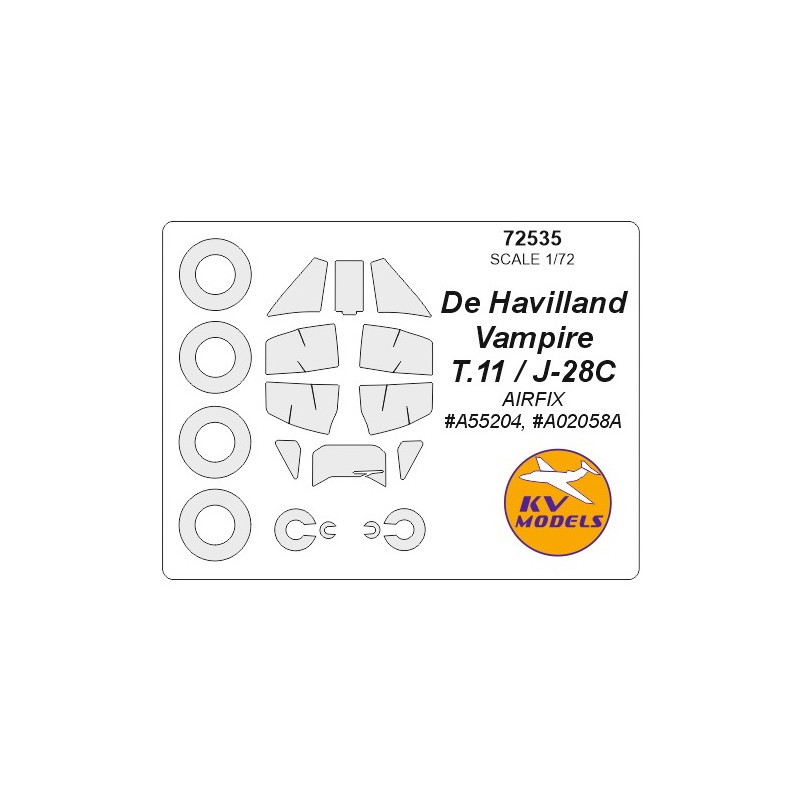 De Havilland Vampire T.11 / J-28C + masques de roues (conçu pour être utilisé avec les kits Airfix AX55204, AX02058A)