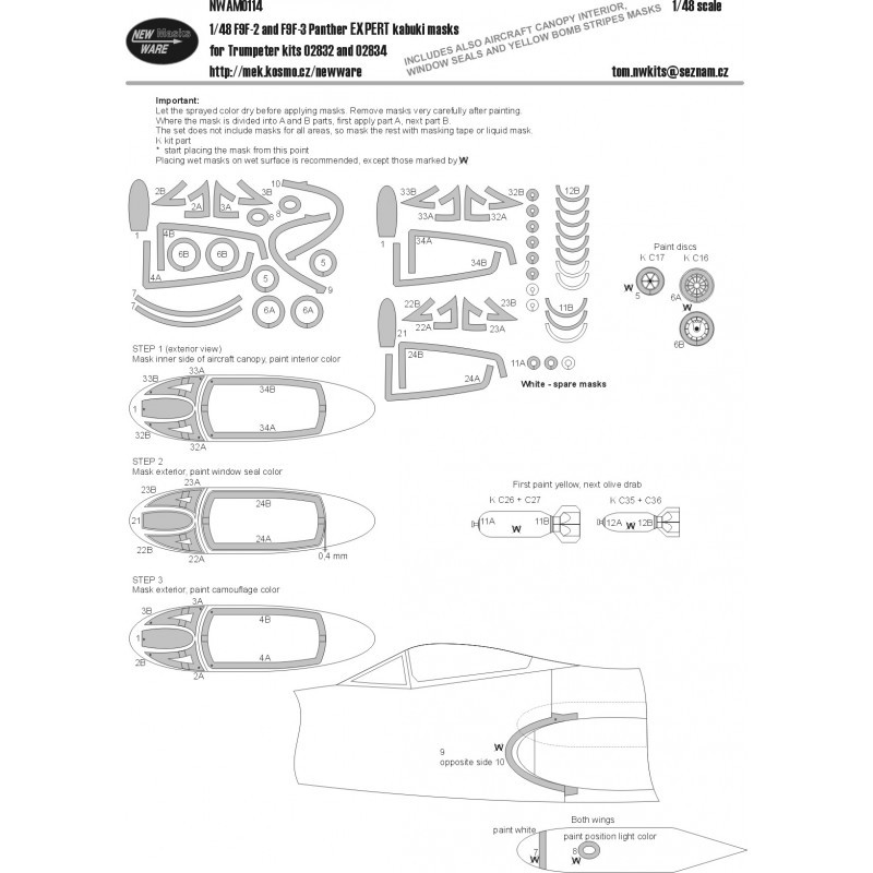Accessoire Masques kabuki Grumman F9F-3 Panther EXPERT verrière d'avion