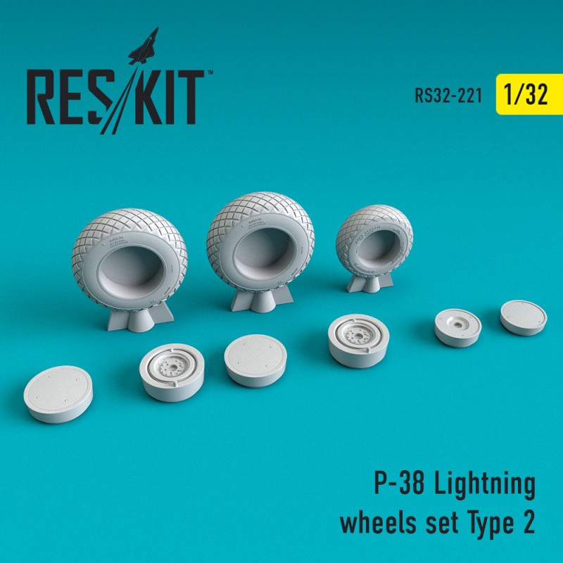 Jeu de roues Lockheed P-38 Lightning Type 2 (conçu pour être utilisé avec les kits Revell et Trumpeter)