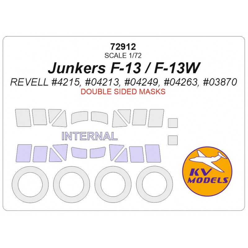 Junkers F-13 - roues et masques de peinture de verrière (intérieur et extérieur) (conçus pour être utilisés avec les kits REVELL