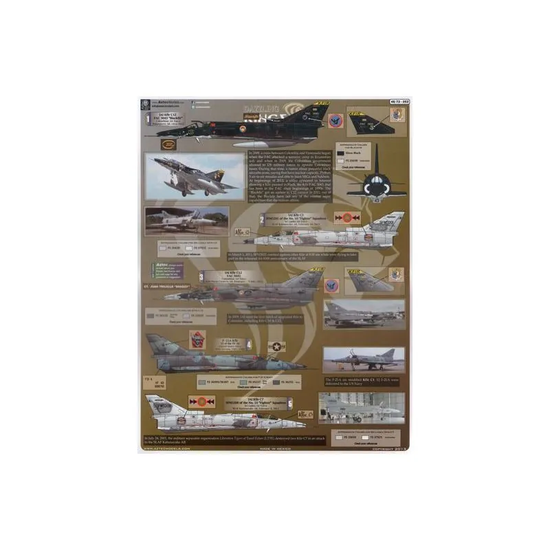 Décal Rois éblouissants. Kfir C-7, C10, C12, F21-A, Colombie, Sri Lanka, US Navy