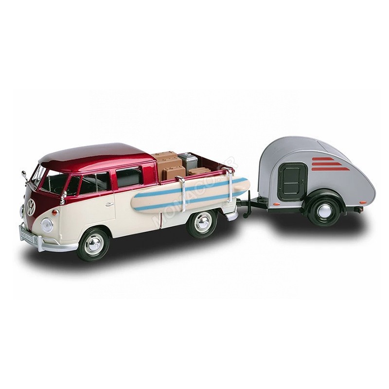 Miniature Volkswagen t1 pick-up avec planche de surf 1967 avec remorque