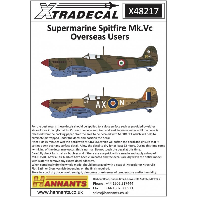 Décal Supermarine Spitfire Mk.VcUtilisateurs étrangers (6)Mk.Vc (Trop), JK345 de Royal Hellenic