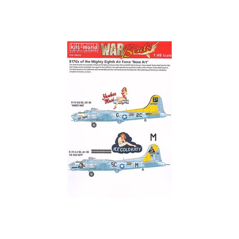 Décal Boeing B-17G Flying Fortress 8th Air Force Nose Art (2) 2C-G 838th BS 'Yankee Maid'; SC-M 612e BS 'Ice Cold Katy'; Marquag