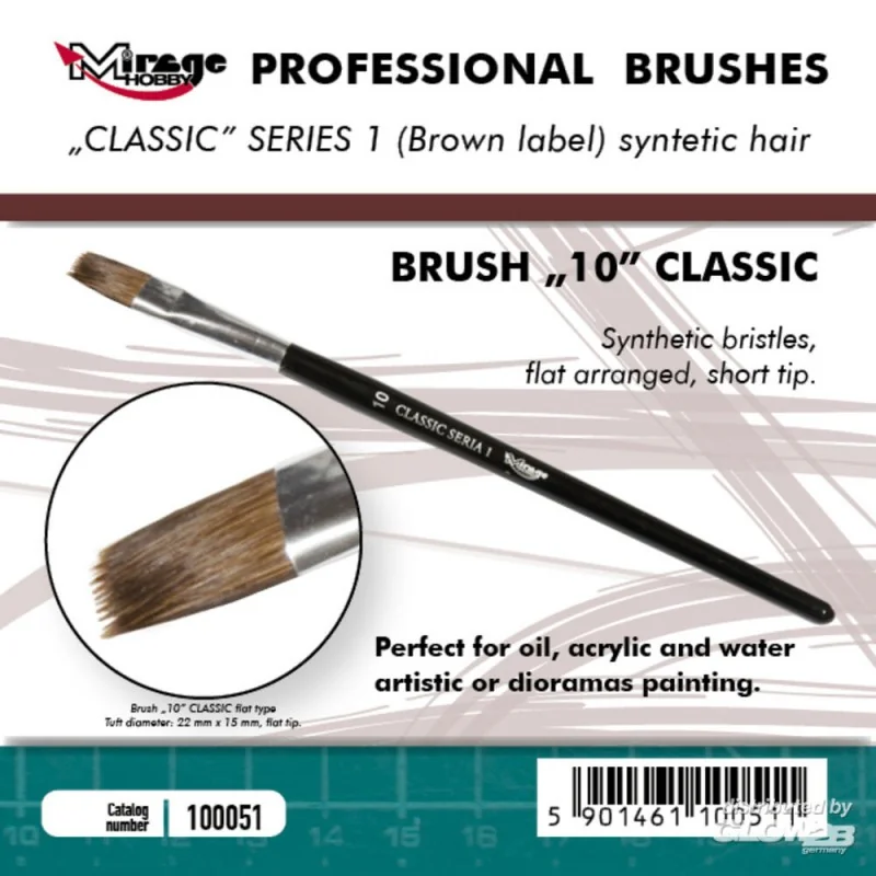 Pinceau MIRAGE BROSSE PLATE HAUTE QUALITÉ SÉRIE CLASSIQUE 1 taille 10