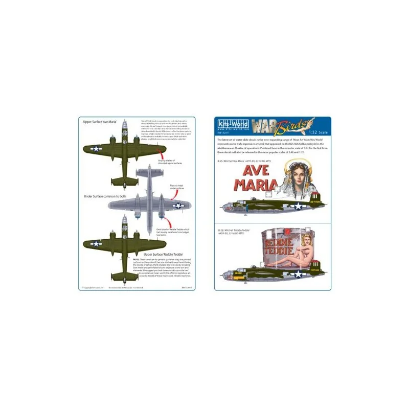 Décal North-American B-25J Mitchell - Corse 337th BG 447 BS 'Ava Maria' 43-27636 (Queue III) - 'Reddie Freddie' 43-27492 (Queue