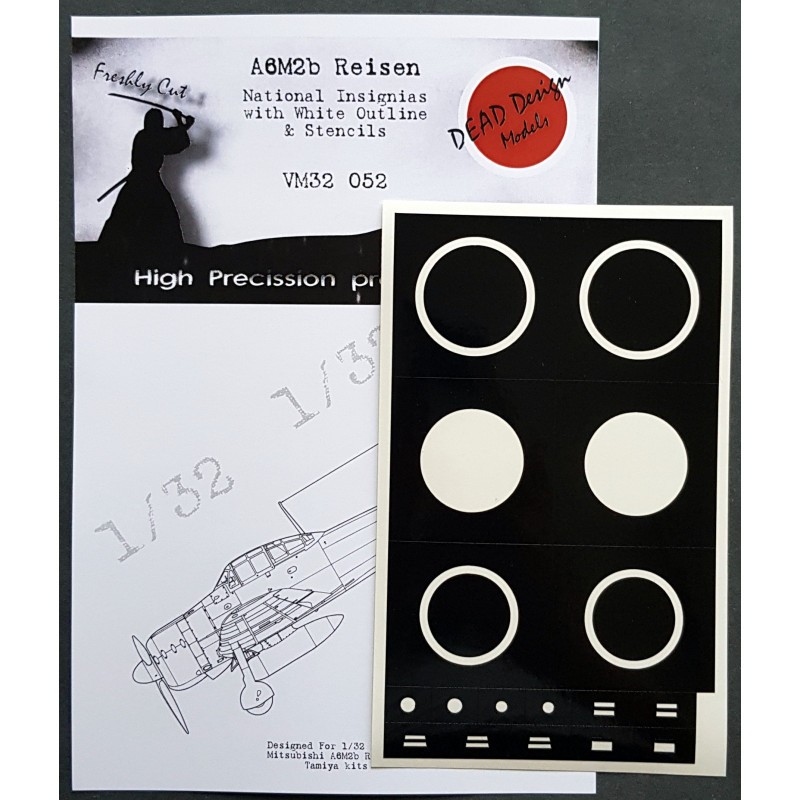 Masques de peinture Mitsubishi A6M2b National Insignia avec contour blanc (conçus pour être utilisés avec les kits Tamiya)