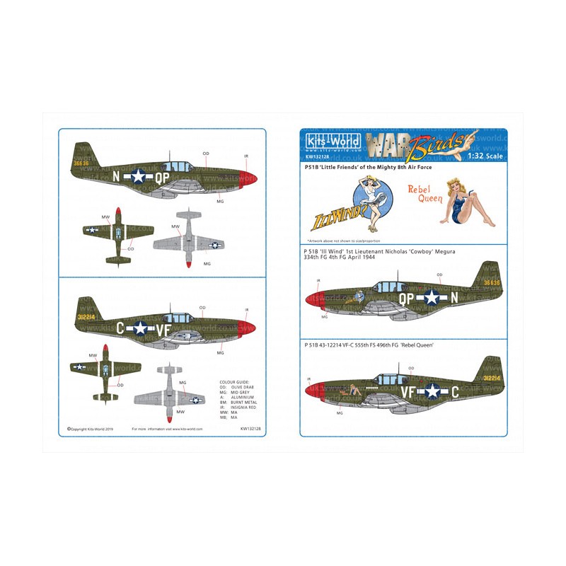 Décal North-American P-51B Mustang 43-6636 QP-N-'Ill Wind' 334th FS 4th FG Debden Mai 1944.North-American P-51B Mustang 43-12214