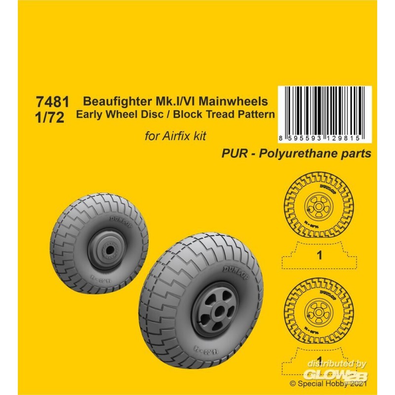 Roues principales Beaufighter Mk.I/VI - Modèle de disque de roue ancien / bloc de bande de roulement