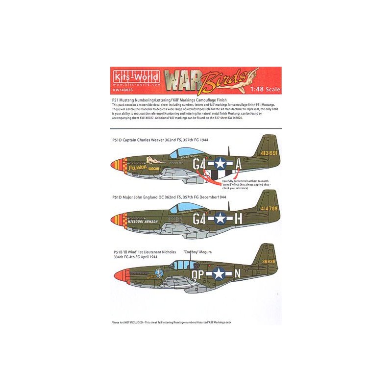 Décal North-American P-51B/North-American P-51D Mustang Marquages généraux - Numéros d'identification et lettrage des aéronefs
