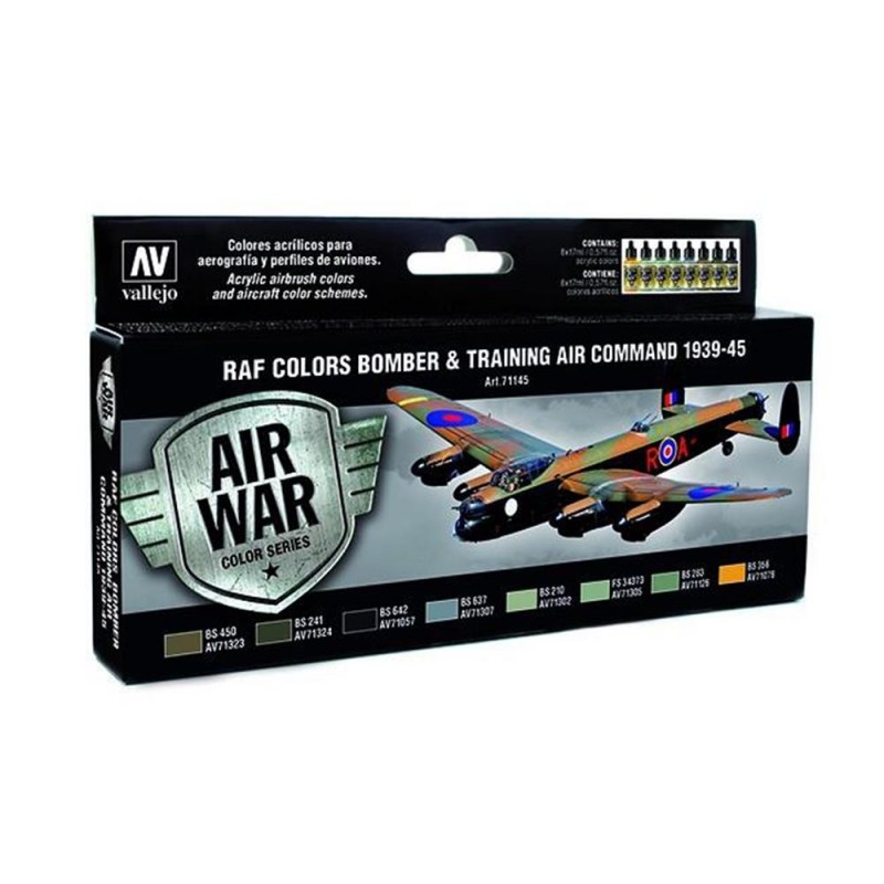 Vallejo Air War Color : set 8 couleurs acryliques en 17 ml - RAF Colors Bomber & Training Air Command 1939-1945