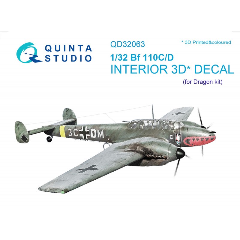 Décalcomanie Messerschmitt Bf-110C/D Intérieur coloré et imprimé en 3D sur papier autocollant (conçu pour être utilisé avec les