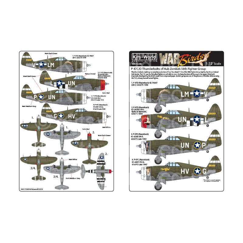 Décal Republic P-47C / D Thunderbolts du 56e groupe de chasse de Hub Zemke