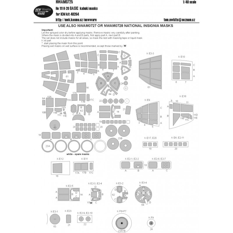 Heinkel He-111H-20 BASIC kabuki masque toutes les fenêtres, autres pièces transparentes, roues (conçu pour être utilisé avec les