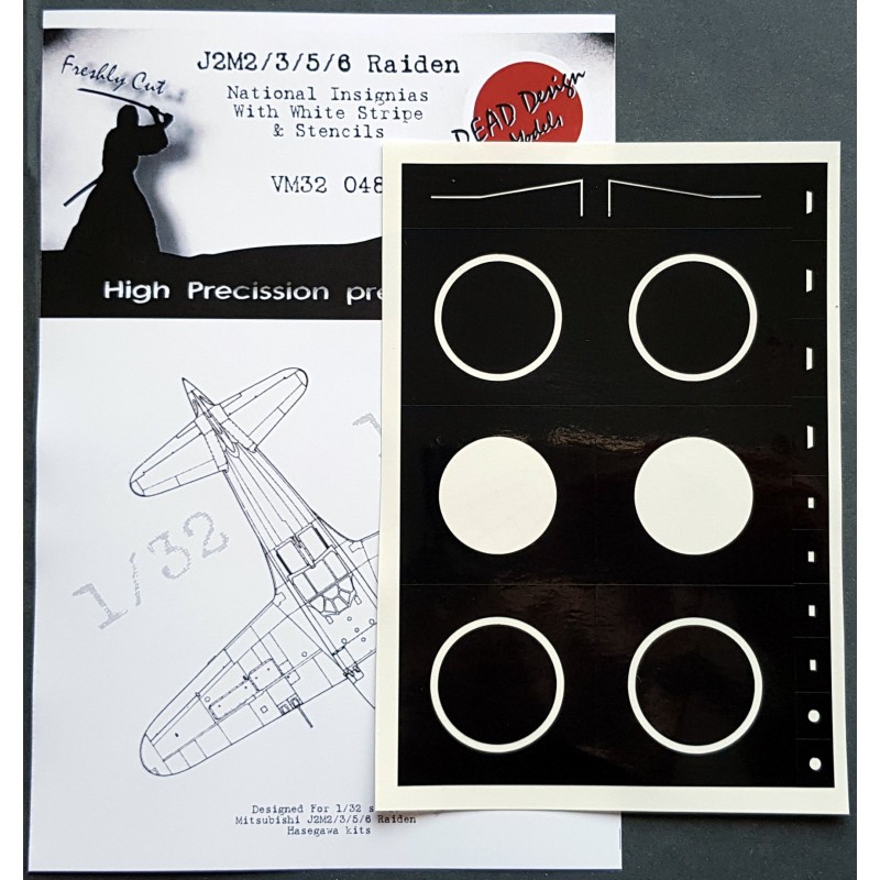 Mitsubishi J2M2/J2M3/J2M5 bande blanche, pochoirs et insignes nationaux avec contours blancs (conçus pour être utilisés avec les