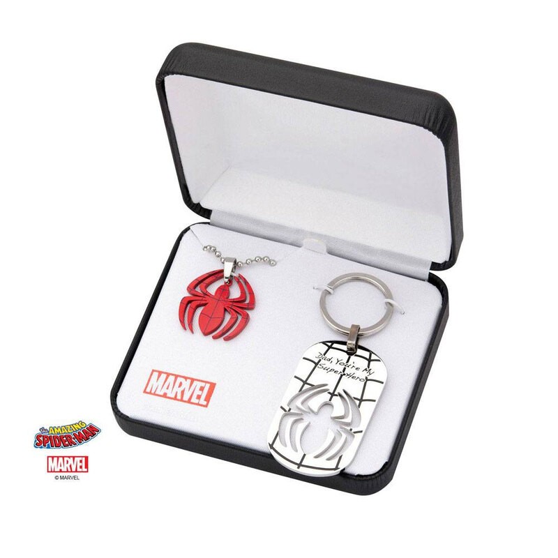 Collier Spider-Man chaînette et porte-clés acier inoxydable Superhero