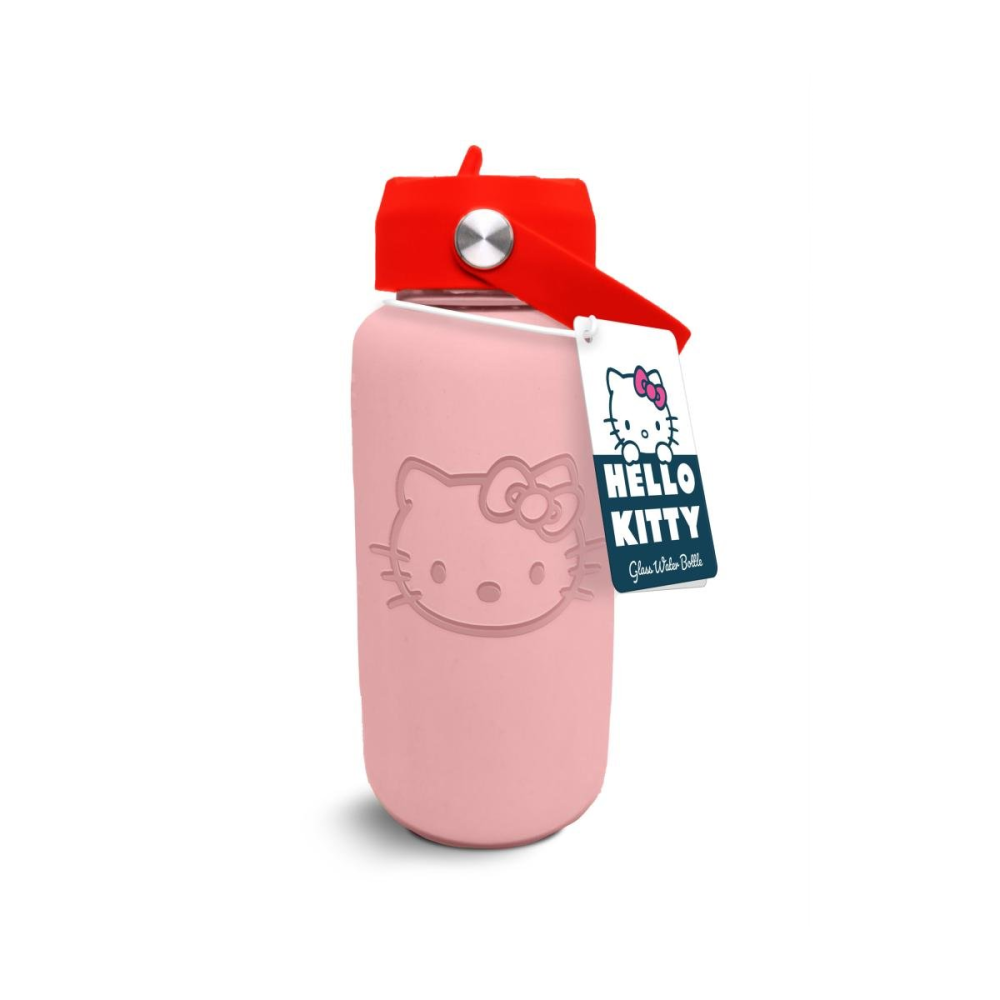 HELLO KITTY - Bouteille d'eau en Verre avec Silicone 800ml