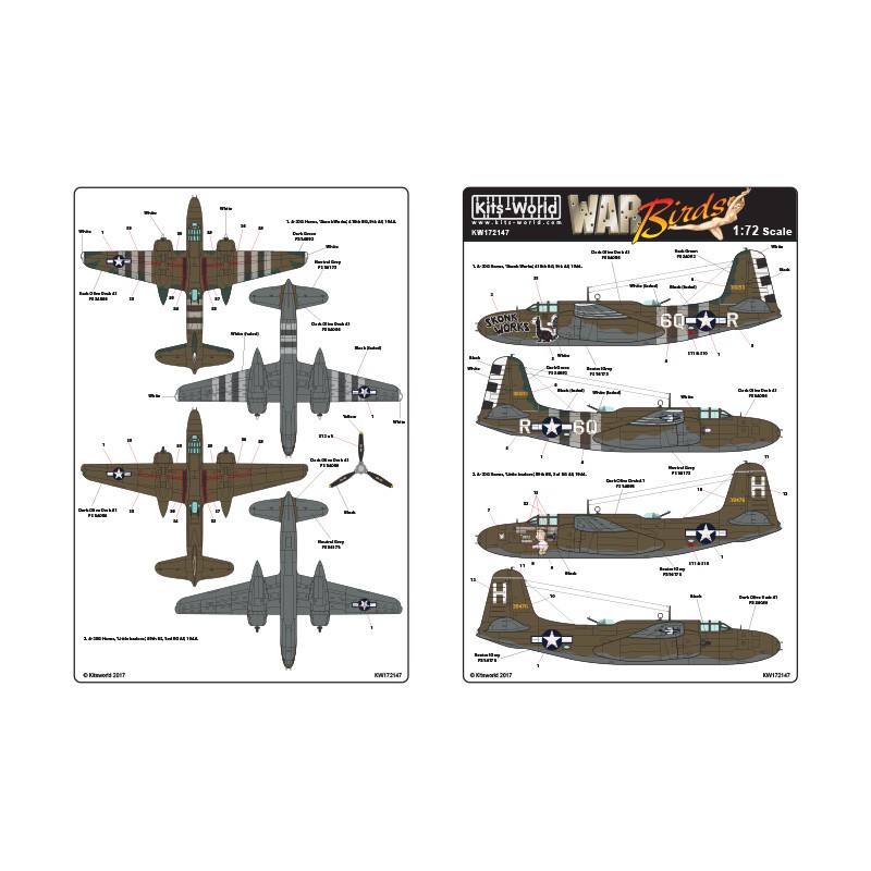 Décal Douglas A-20G Havoc, 6Q*R, Skonk Works, 410th BG, 9th AF, 1944. A-20G Havoc, H, Little Isadore, 89th BS, 3rd BG AF, 1944