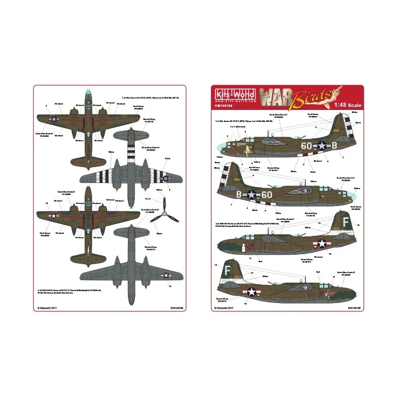 Décal Douglas A-20J, Havoc 43-10127, 60*B, Mama Lou 410th BG, 647 BS.A-20G-25-DO, Havoc 43-9113 F , Sweet Milk/BabyDoll II 386th