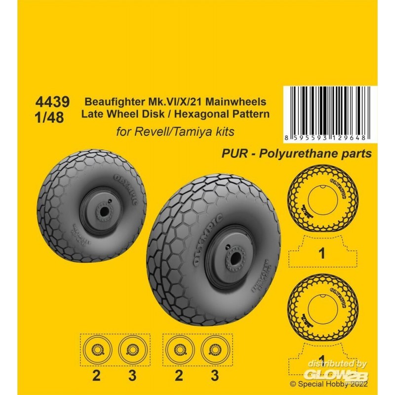 Accessoire Beufighter Mk.VI/X/21 Mainwheels - Late Wheel Disk / Hexagonal Tread Pattern